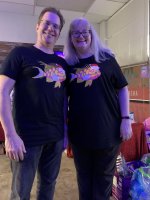 Marc Levenson and Lisa wearing LazyCoffeeDesign Holiday T-Shirts.JPG